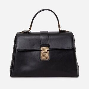Bottega Veneta Black Small Intrecciato Piazza Top Handle Bag